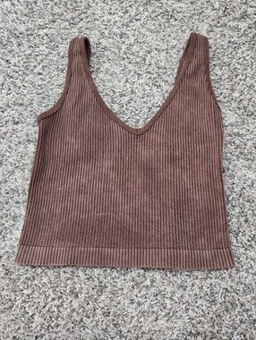 Brown Aura Ribbed Crop Tank Top
